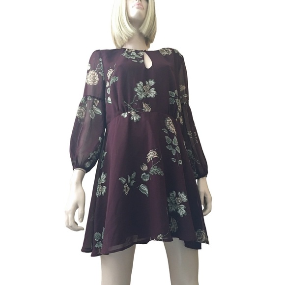 BB Dakota Boysenberry Dress La Vie En Rose Floral Print Keyhole front Versatile - Picture 10 of 14